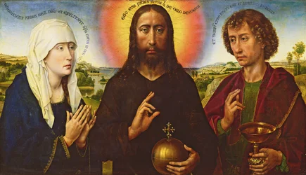 Christus der Erlöser mit der Jungfrau und St. Johannes dem Evangelisten, Mittelteil des Triptychons der Familie Braque